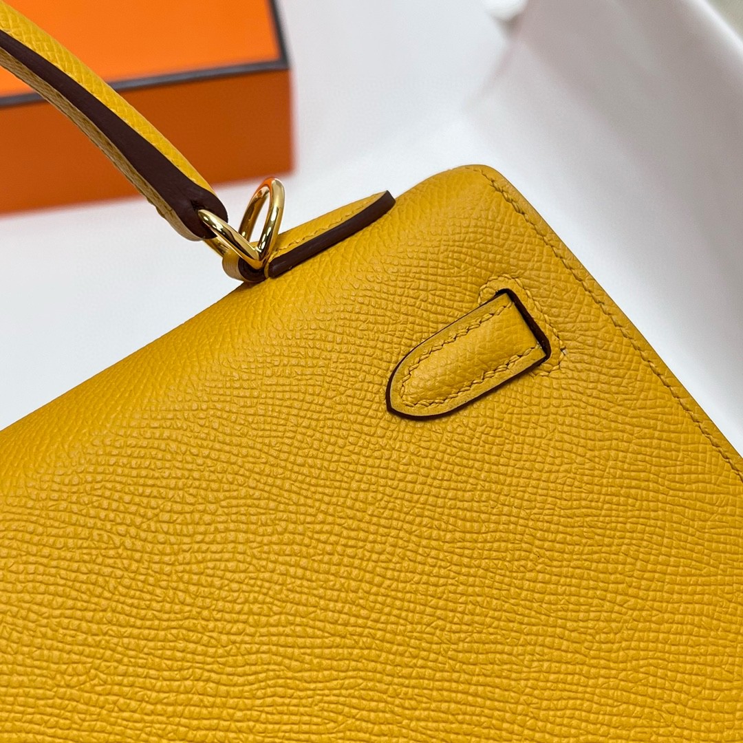 Hermès（爱马仕）Kelly 凯莉包 Epsom 原厂掌纹皮 9D 琥珀黄 Ambre 金扣 GHW 25cm 顶级手缝