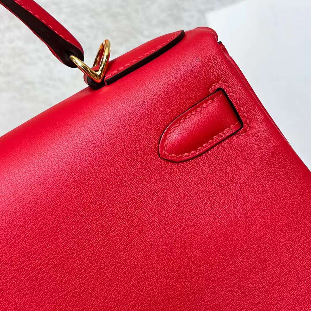 Hermès（爱马仕）Kelly 凯莉包 Swift S3 心红色 金扣 28cm 全手工蜡线缝制 Ghw