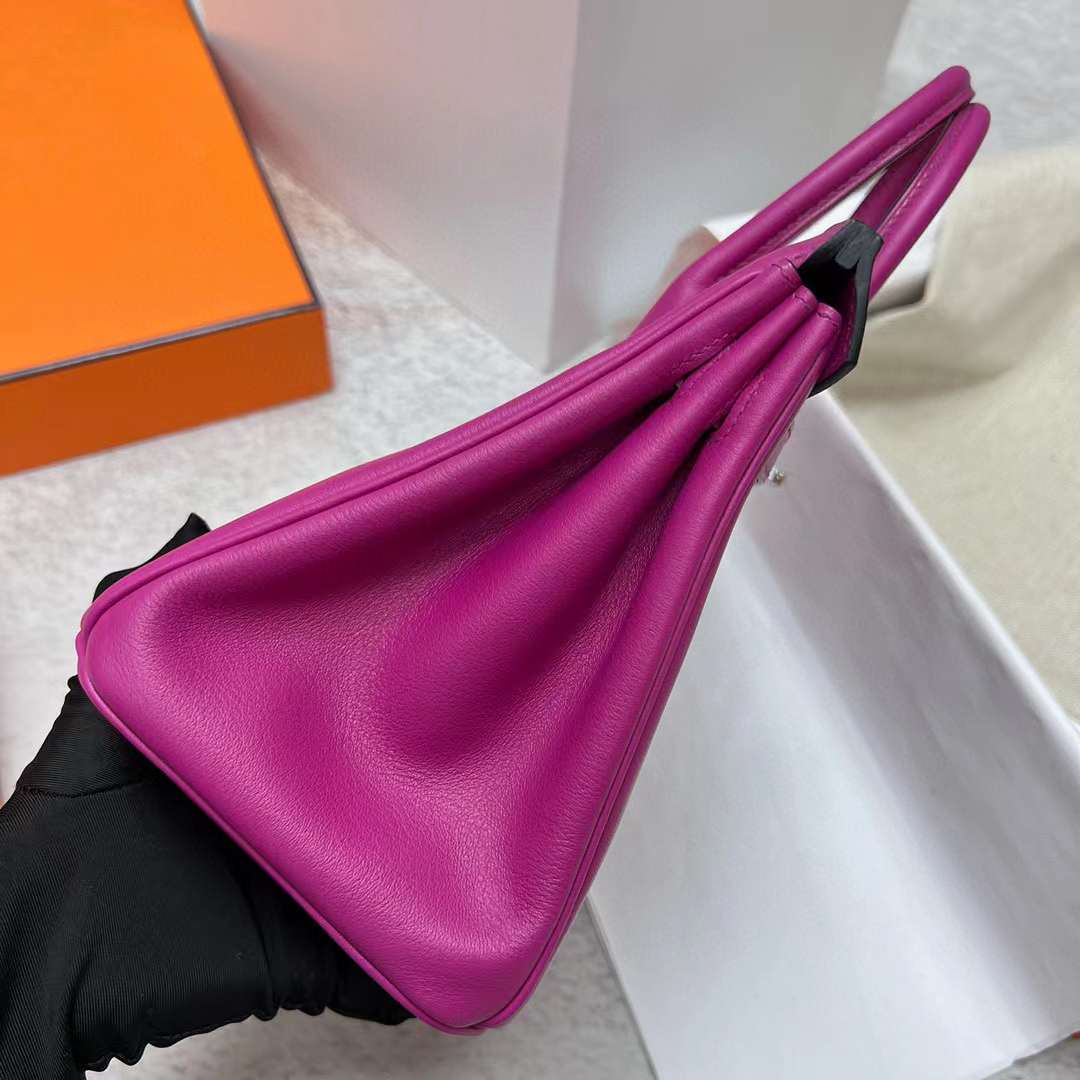 Hermès（爱马仕）Birkin 铂金包 Swift L3 玫瑰紫 银扣 25cm 全手工蜡线缝制 Phw
