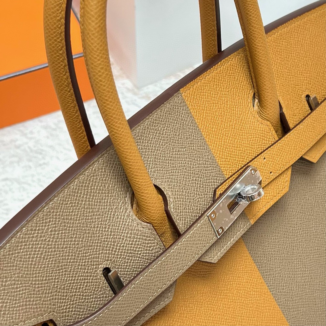 Hermès（爱马仕）Birkin 铂金包 Epsom 原厂掌纹皮 芝麻色 拼 大象灰 银扣 Phw 30cm