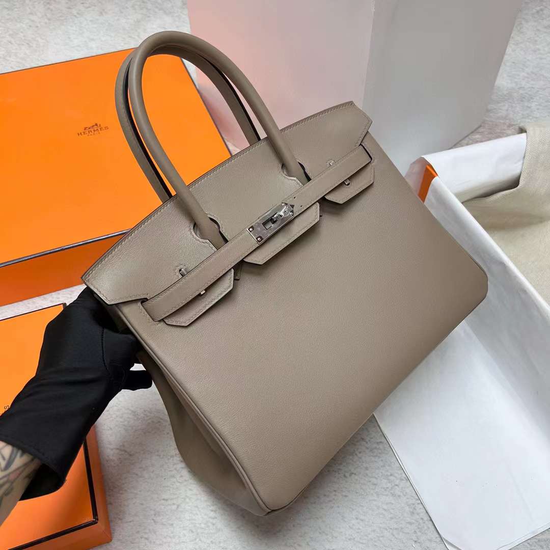 Hermès（爱马仕）Birkin 铂金包 Swift M8 沥青灰 金扣 25cm 全手工蜡线缝制 Ghw