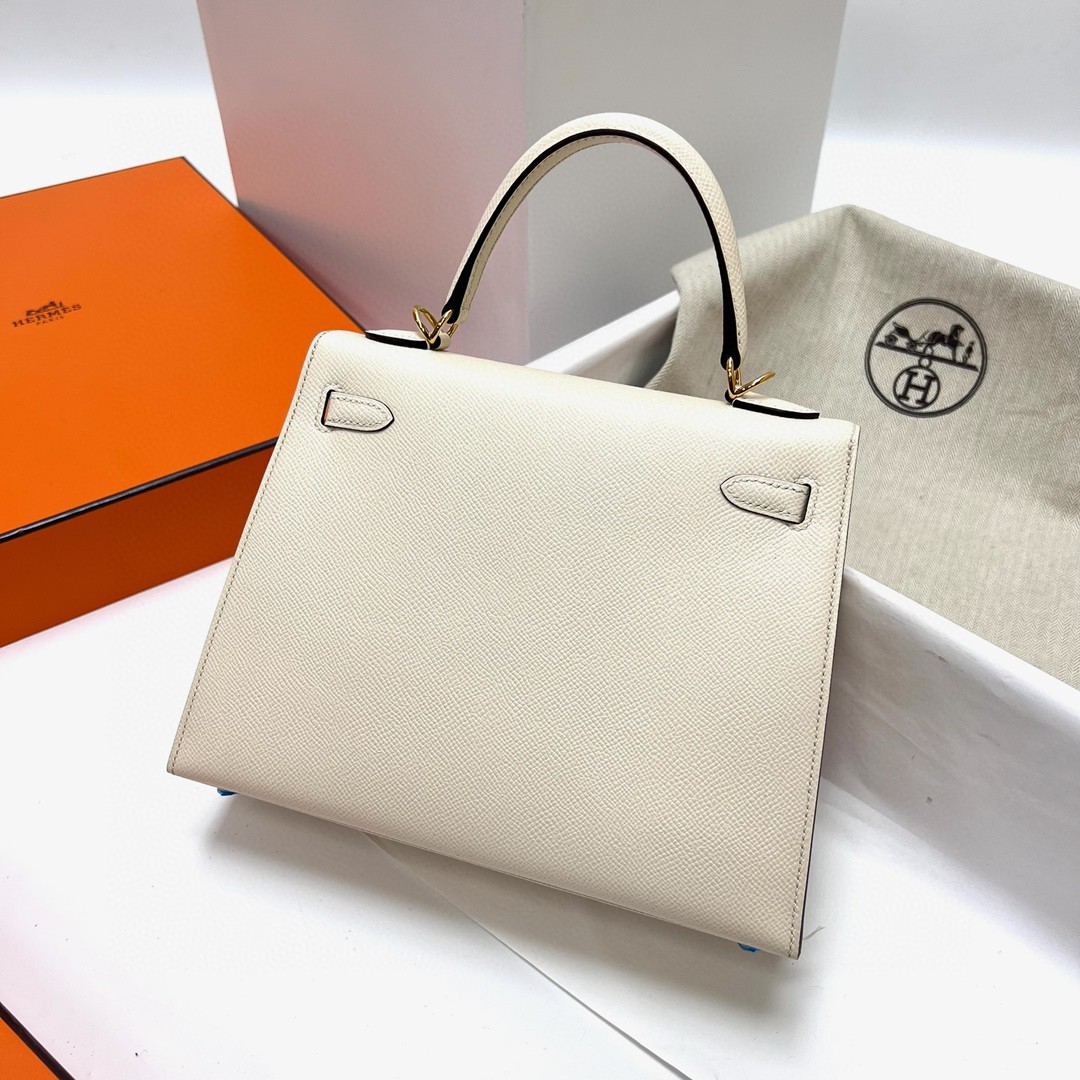 Hermès（爱马仕）Kelly 凯莉包 Epsom 掌纹皮 01 纯白 White 银扣 Phw 25cm 顶级手缝