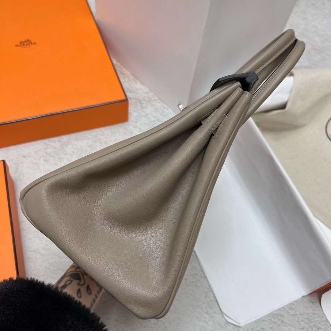 Hermès（爱马仕）Birkin 铂金包 Swift M8 沥青灰 银扣 30cm 全手工蜡线缝制 Phw