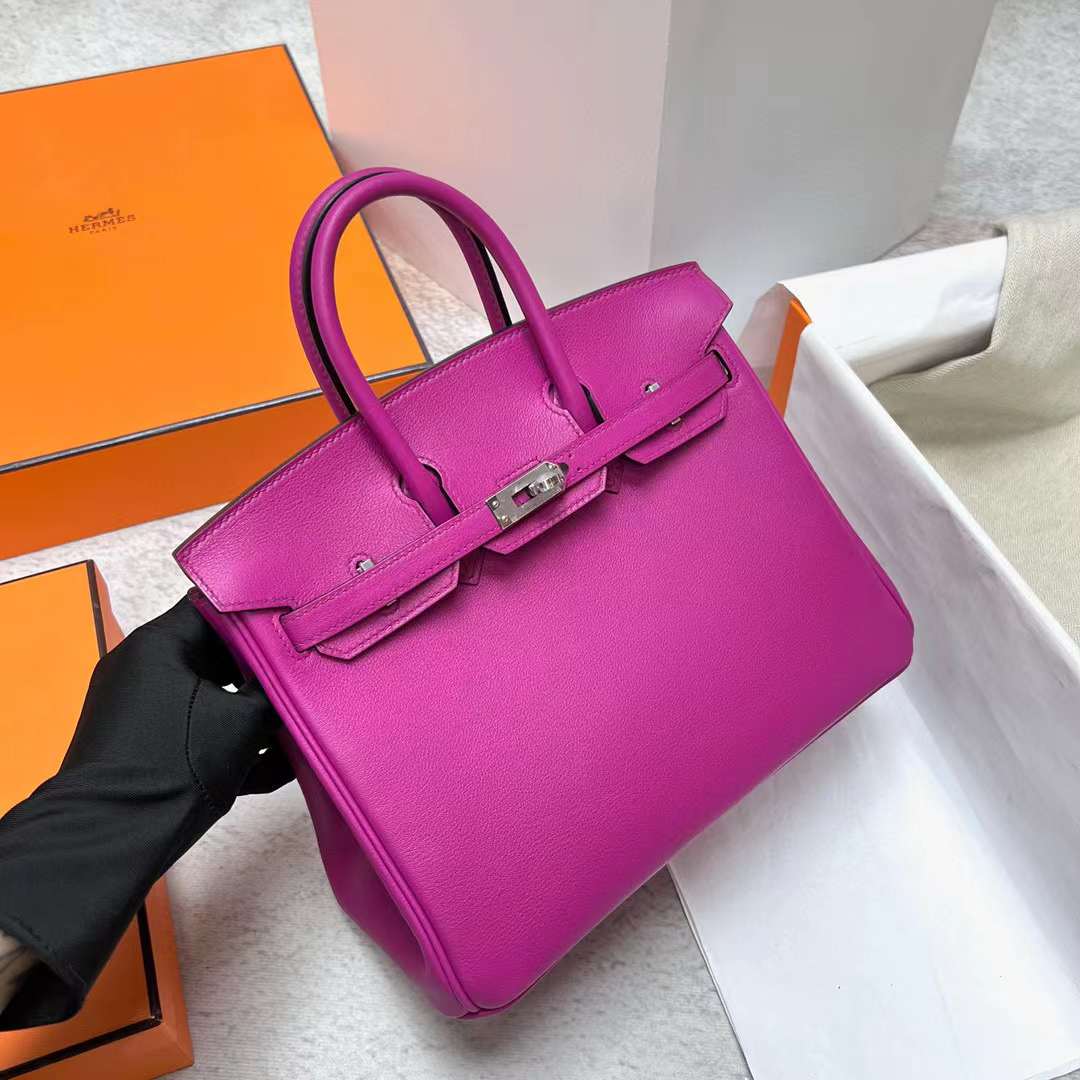 Hermès（爱马仕）Birkin 铂金包 Swift L3 玫瑰紫 银扣 25cm 全手工蜡线缝制 Phw
