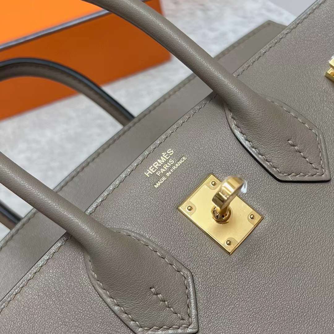 Hermès（爱马仕）Birkin 铂金包 Swift M8 沥青灰 金扣 25cm 全手工蜡线缝制 Ghw