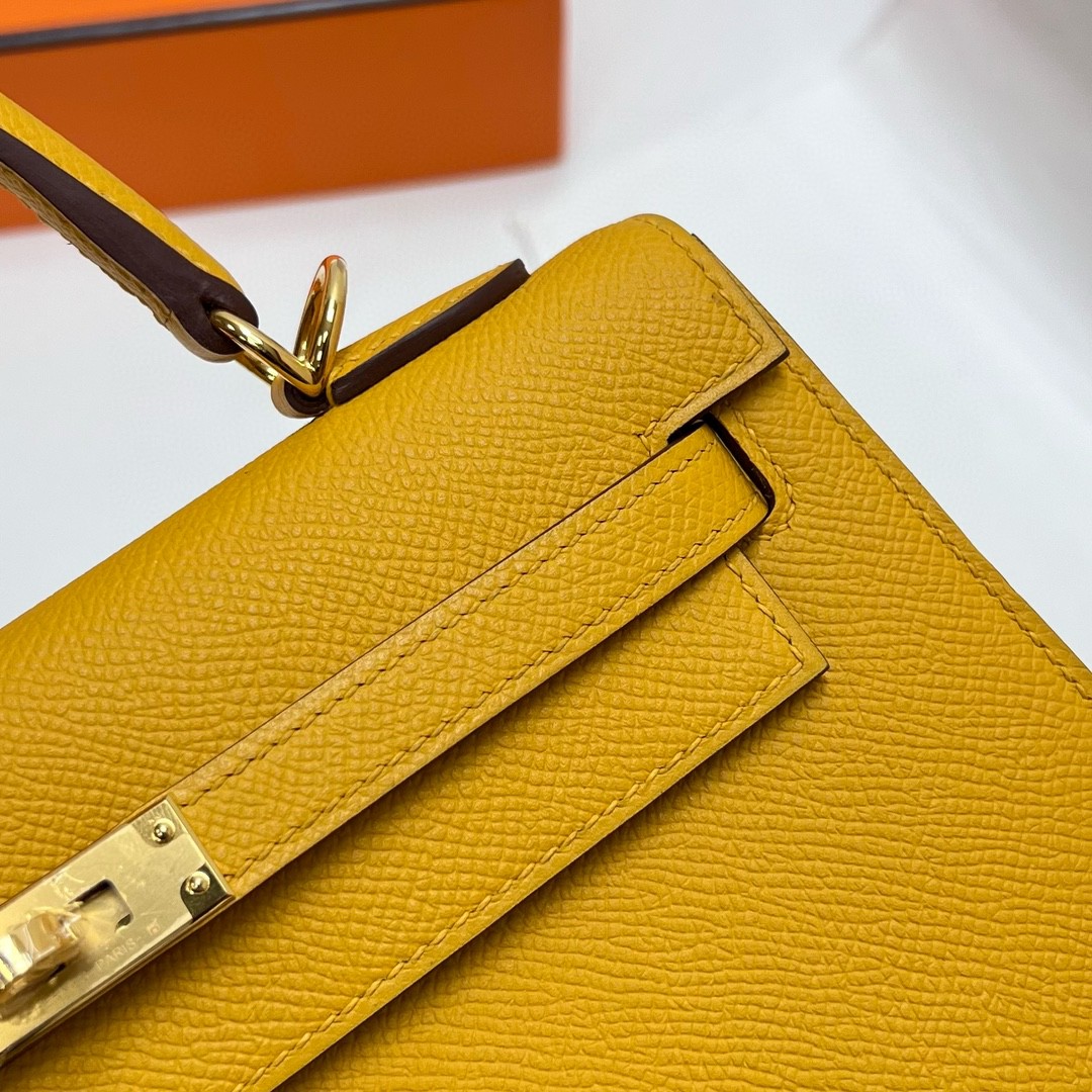 Hermès（爱马仕）Kelly 凯莉包 Epsom 原厂掌纹皮 9D 琥珀黄 Ambre 金扣 GHW 25cm 顶级手缝