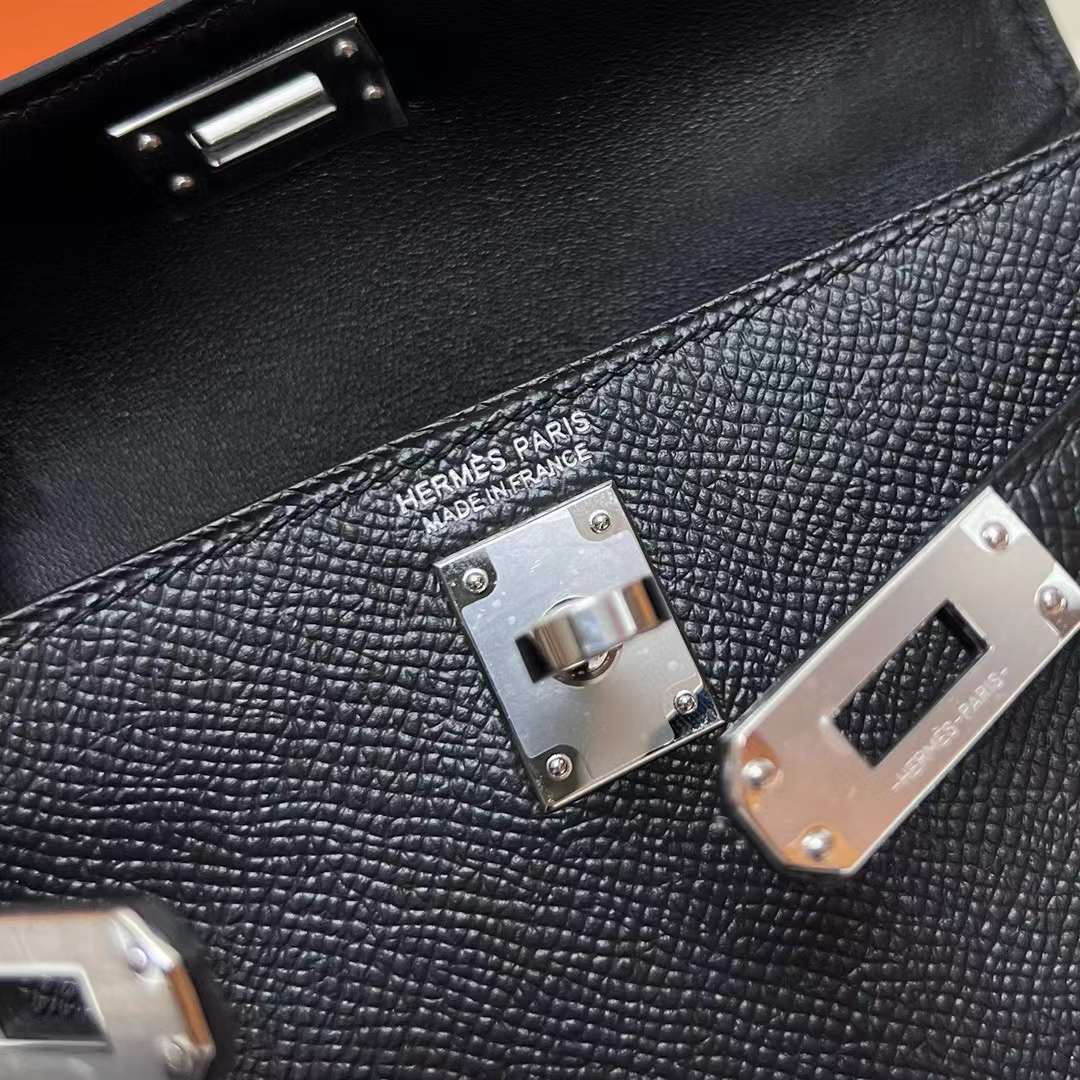 Hermès（爱马仕）Mini Kelly 迷你凯莉 Epsom Ck89 黑色 银扣 19cm 全手工蜡线缝制 Phw