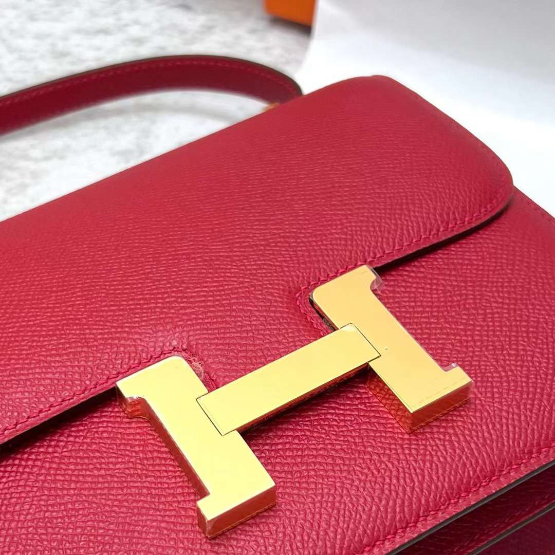 Hermès（爱马仕）Constance 空姐包 Epsom Q5 国旗红 金扣 19cm 全手工蜡线缝制 Ghw