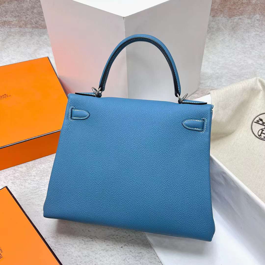 Hermès（爱马仕）Kelly 凯莉包 Togo Ck75 牛仔蓝 银扣 28cm 全手工蜡线缝制 Phw