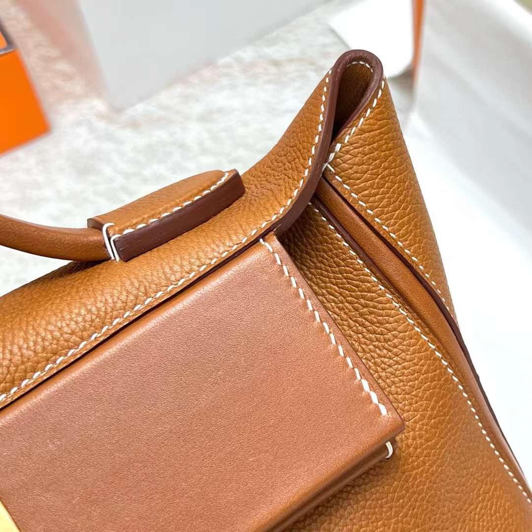 Hermès（爱马仕）Kelly 2424 Barenia 颗粒马鞍皮 拼 平纹马鞍皮 34 金棕色 金扣 29cm 全手工蜡线缝制 Ghw