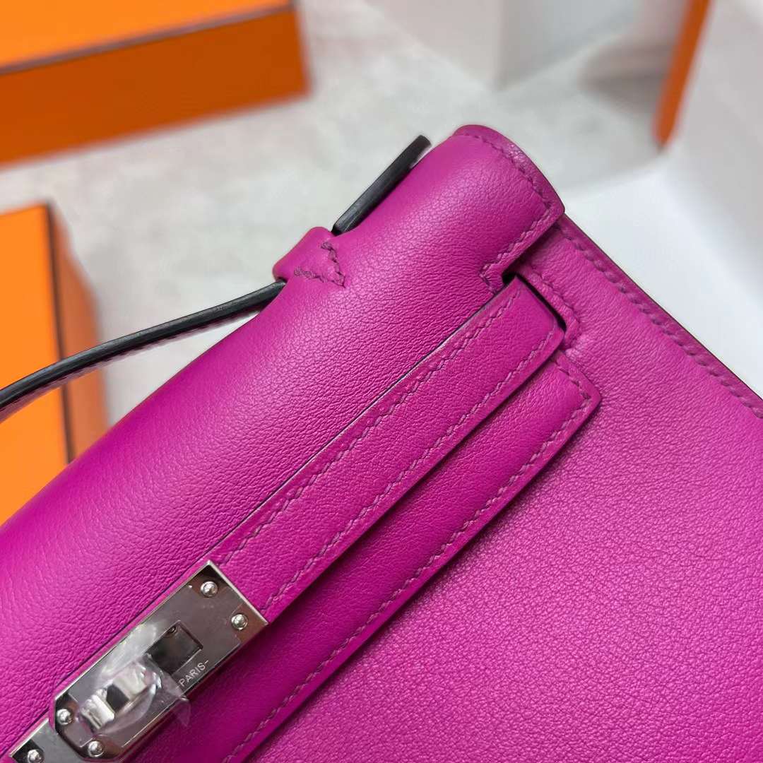 Hermès（爱马仕）Mini Kelly Pochette Swift L3 玫瑰紫 银扣 22cm 全手工蜡线缝制 Phw