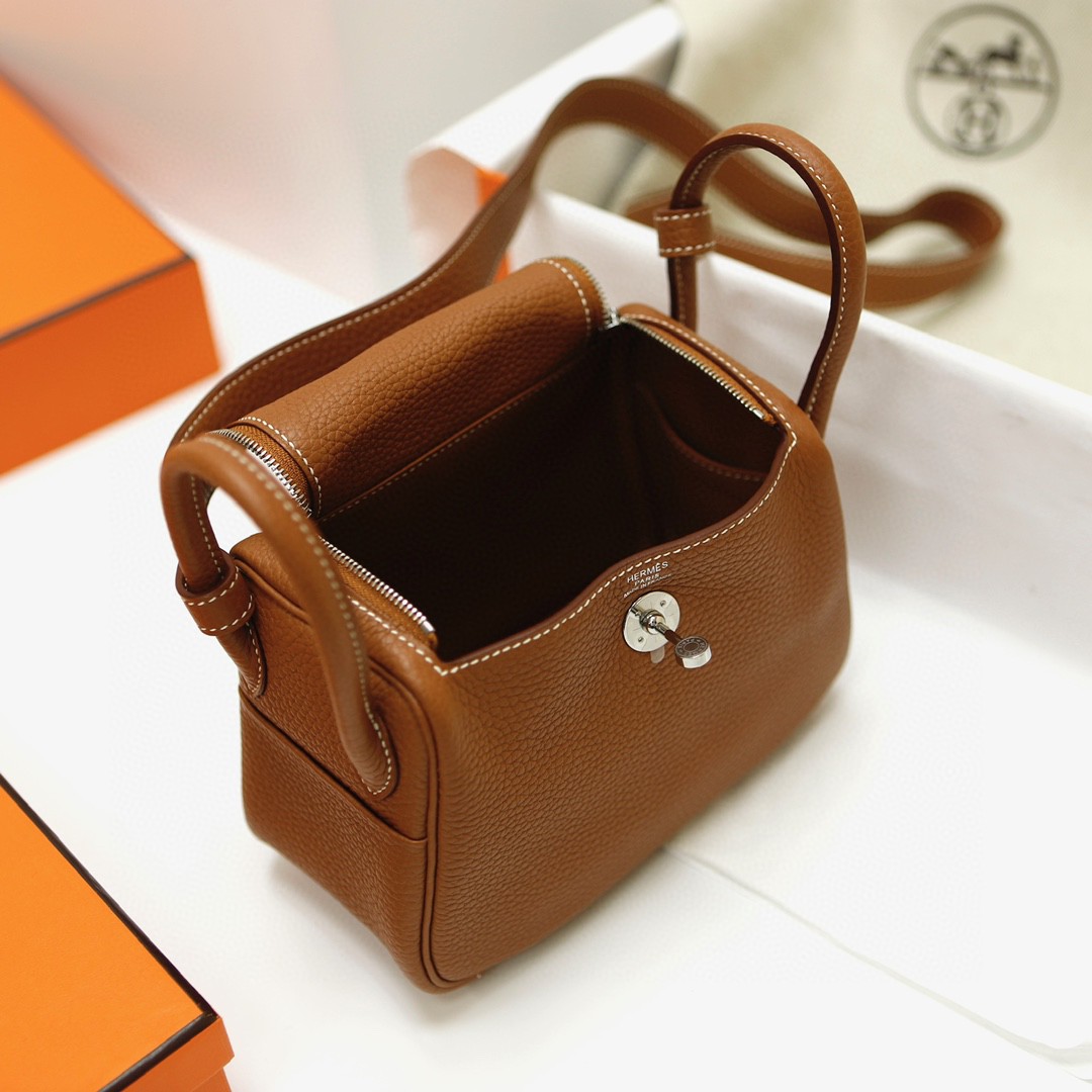 Hermès（爱马仕）Mini lindy 迷你琳迪包 Togo皮 ck37 金棕色 Gold 银扣 Phw 20cm 顶级手缝