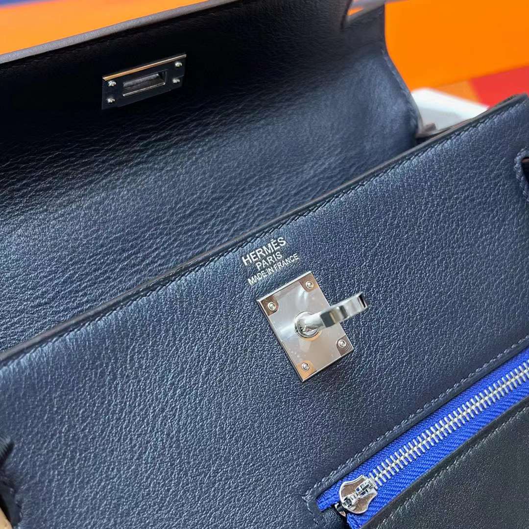Hermès（爱马仕）Kelly 凯莉包 Colormatic Swift 2Z 午夜蓝 银扣 25cm 全手工蜡线缝制 Phw