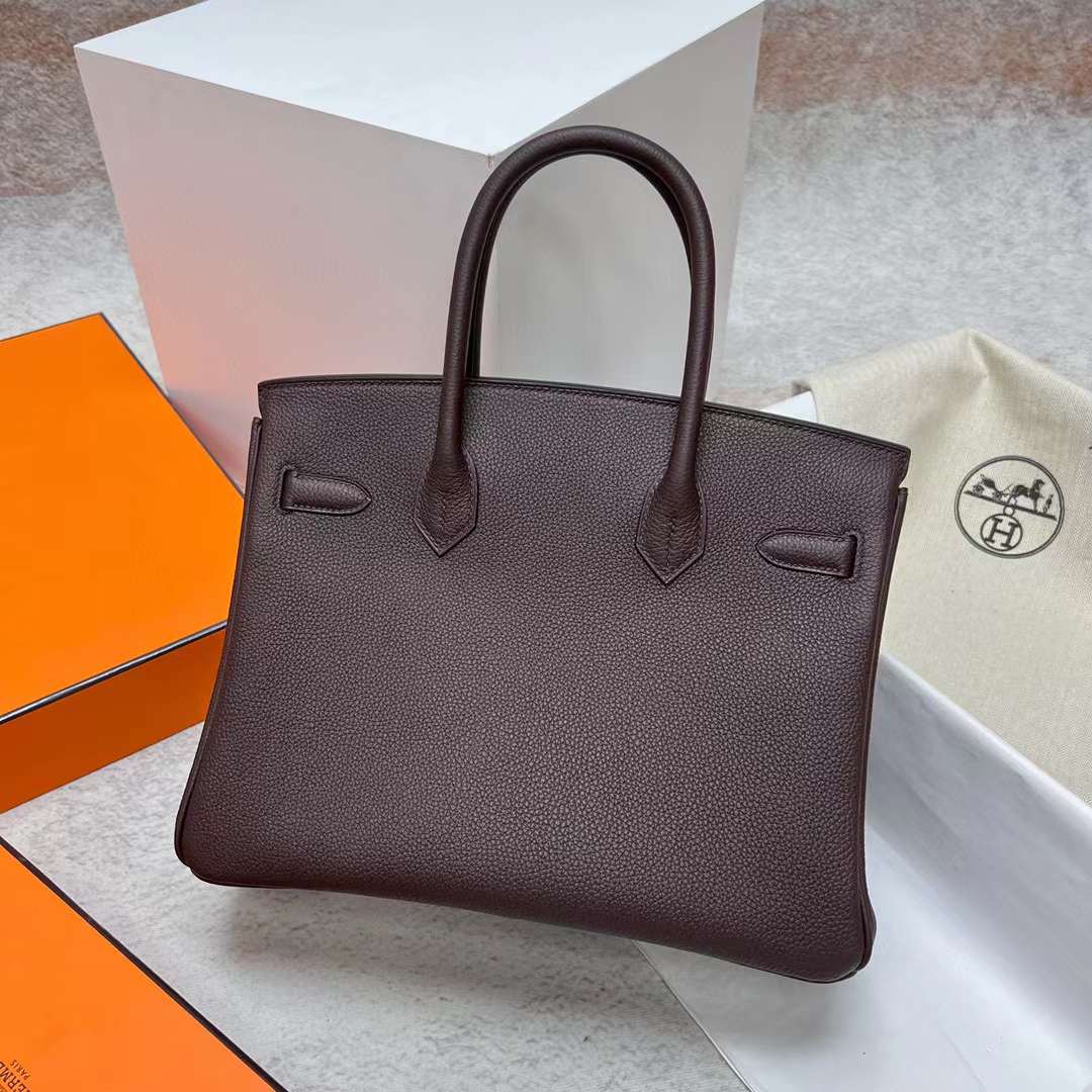Hermès（爱马仕）Birkin 铂金包 Togo Ck46 乌木色 银扣 30cm 全手工蜡线缝制 Phw