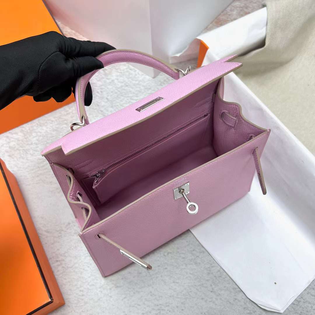 Hermès（爱马仕）Kelly 凯莉包 Epsom 09 梦幻粉紫 银扣 25cm 全手工蜡线缝制 Phw