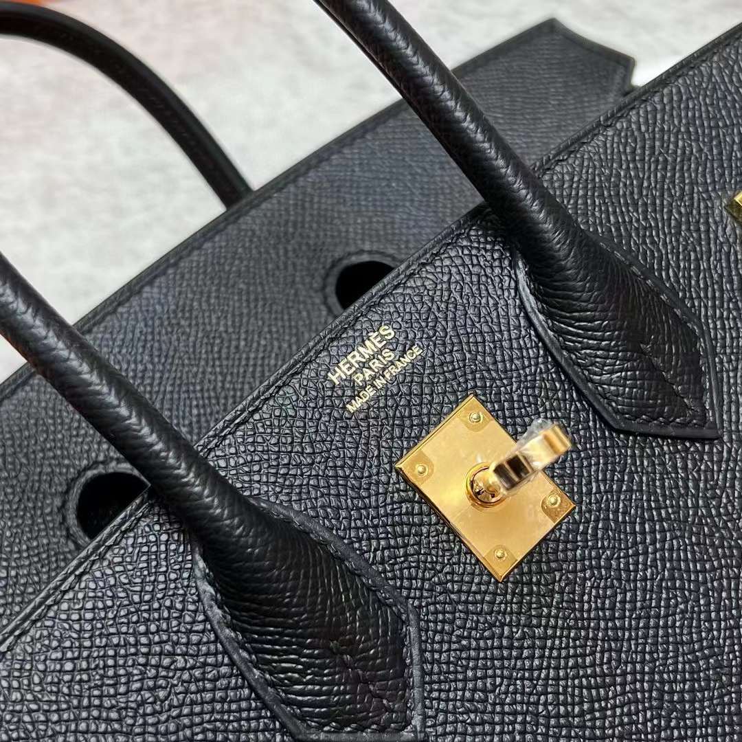 Hermès（爱马仕）Birkin 铂金包 Sellier Epsom Ck89 黑色 金扣 25cm 全手工蜡线缝制 Ghw