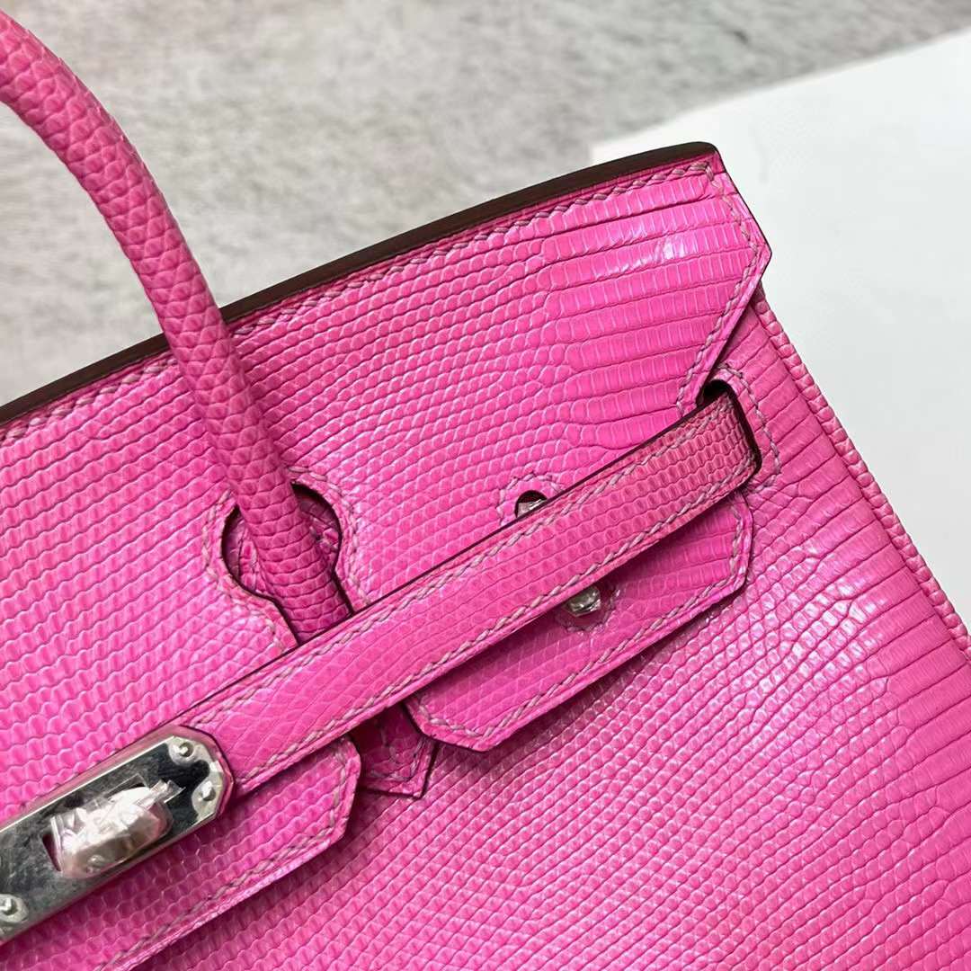 Hermès（爱马仕）Birkin 铂金包 Lizard 进口蜥蜴皮 芭比粉 银扣 25cm 全手工蜡线缝制 Phw