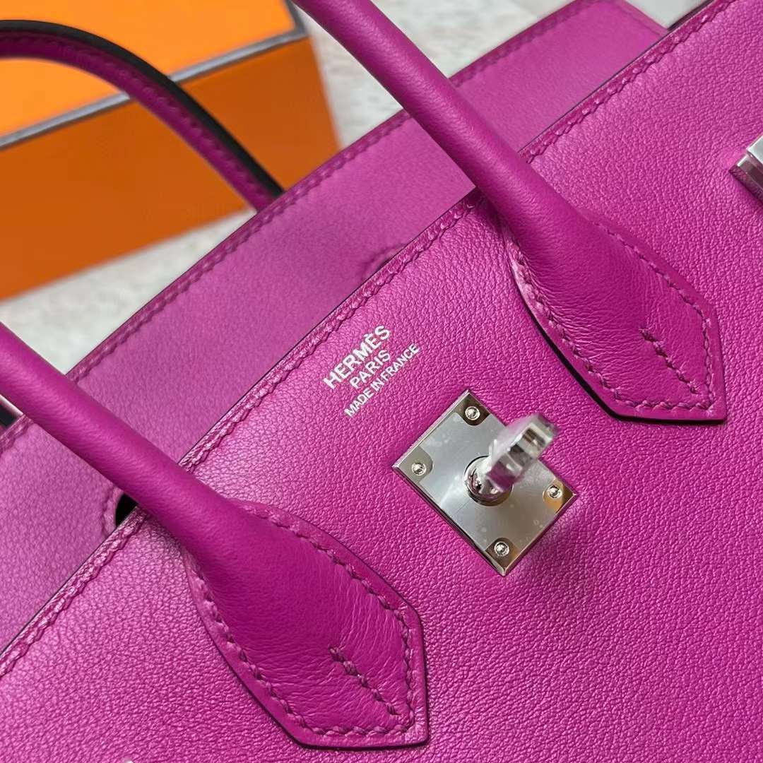 Hermès（爱马仕）Birkin 铂金包 Swift L3 玫瑰紫 银扣 25cm 全手工蜡线缝制 Phw