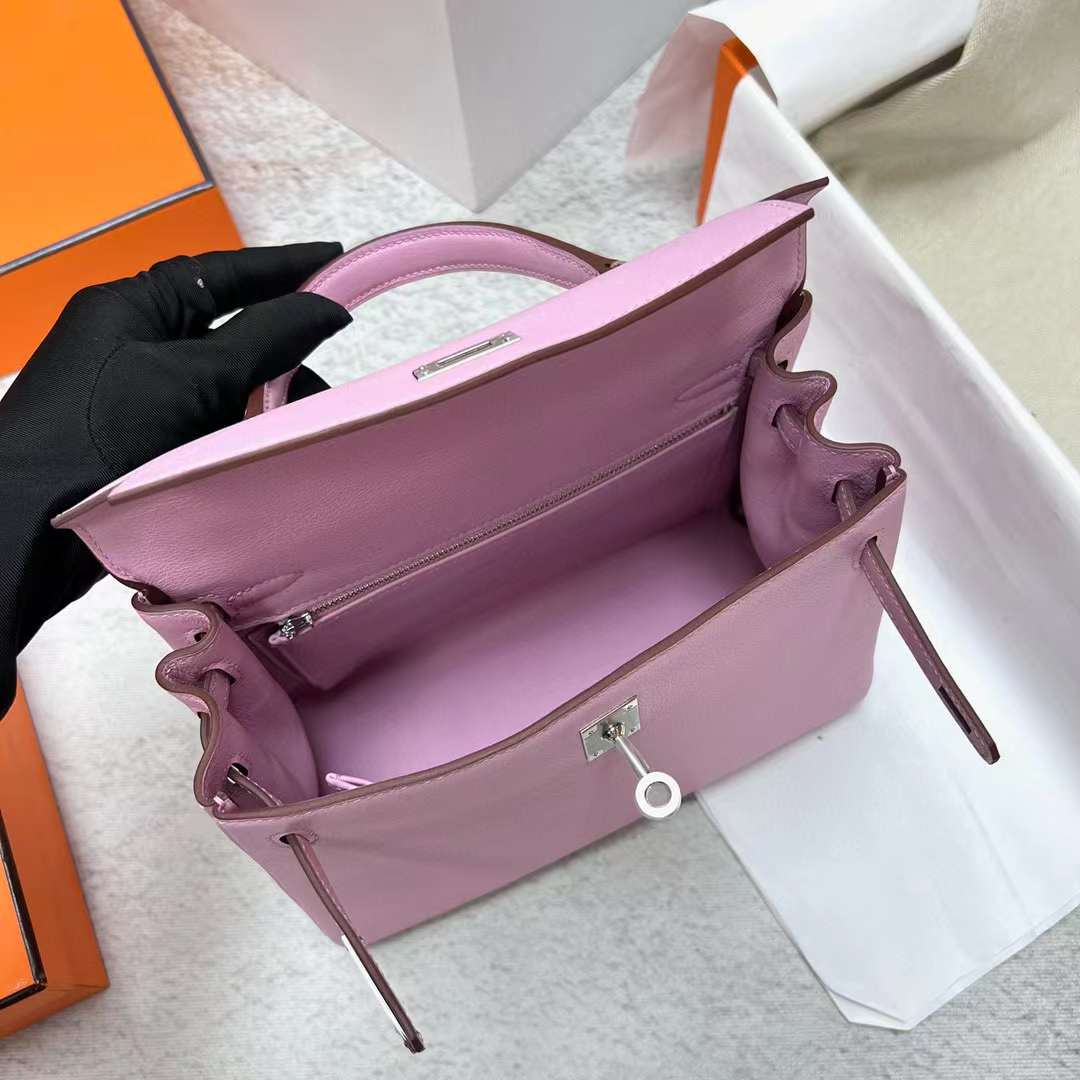 Hermès（爱马仕）Kelly 凯莉包 Swift X9 锦葵紫 银扣 25cm 全手工蜡线缝制 Phw
