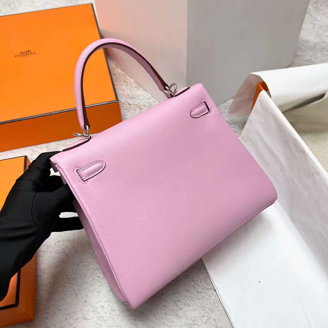 Hermès（爱马仕）Kelly 凯莉包 Swift X9 锦葵紫 银扣 25cm 全手工蜡线缝制 Phw