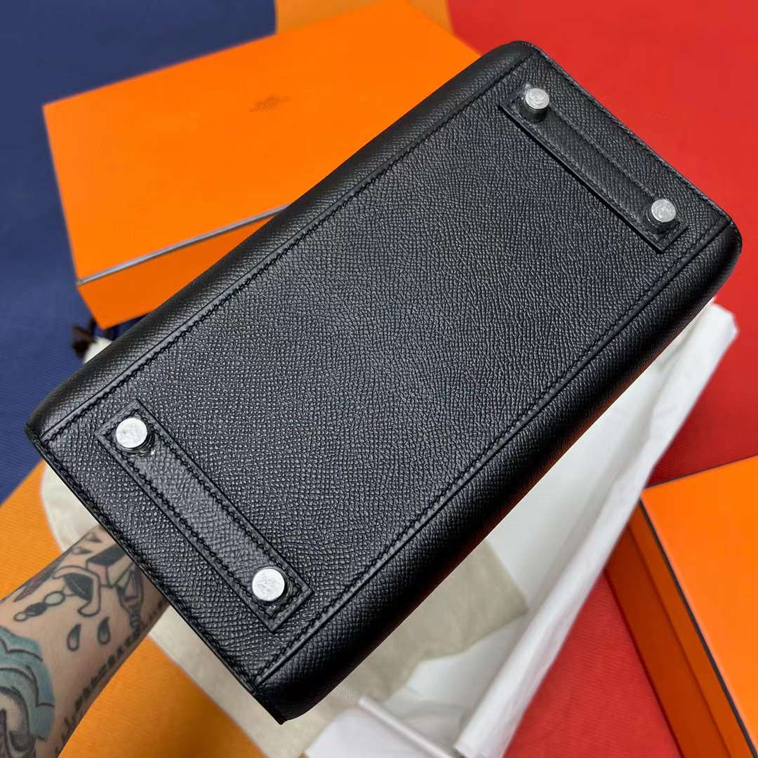 Hermès（爱马仕）Birkin 铂金包 Sellier Epsom Ck89 黑色 银扣 25cm 全手工蜡线缝制 Phw