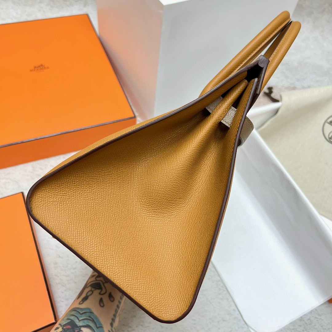 Hermès（爱马仕）Birkin 铂金包 Epsom 原厂掌纹皮 芝麻色 拼 大象灰 银扣 Phw 30cm