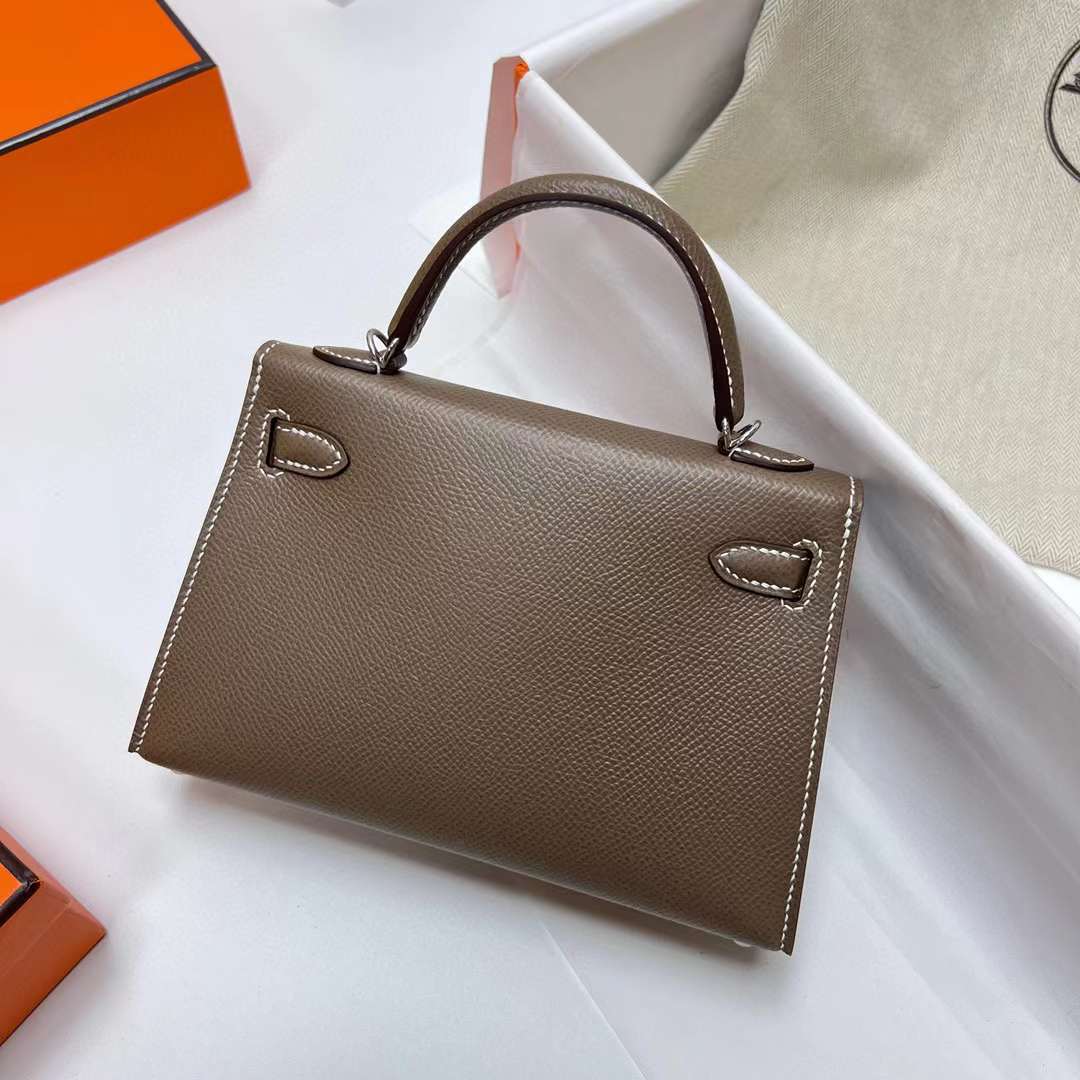 Hermès（爱马仕）Mini Kelly 迷你凯莉 Epsom Ck18 大象灰 银扣 19cm 全手工蜡线缝制 Phw