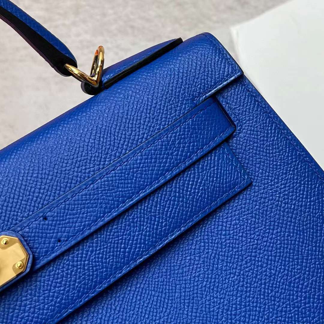 Hermès（爱马仕）Kelly 凯莉包 Epsom O8 法国蓝 金扣 28cm 全手工蜡线缝制 Phw