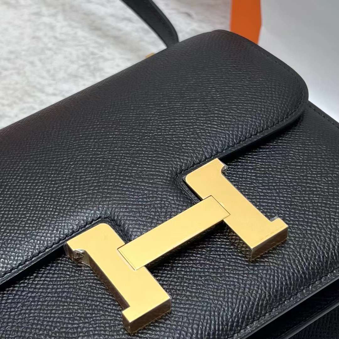 Hermès（爱马仕）Constance 空姐包 Epsom Ck89 黑色 金扣 19cm 全手工蜡线缝制 Ghw