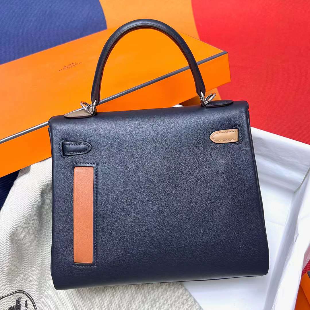 Hermès（爱马仕）Kelly 凯莉包 Colormatic Swift 2Z 午夜蓝 银扣 25cm 全手工蜡线缝制 Phw