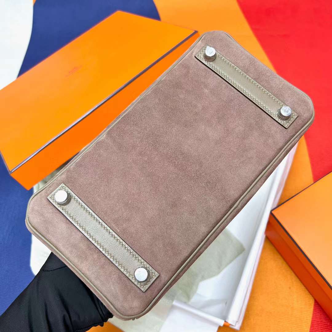 Hermès（爱马仕）Birkin 铂金包 Suede 拼 Swift Ck18 大象灰 银扣 25cm 全手工蜡线缝制 Phw