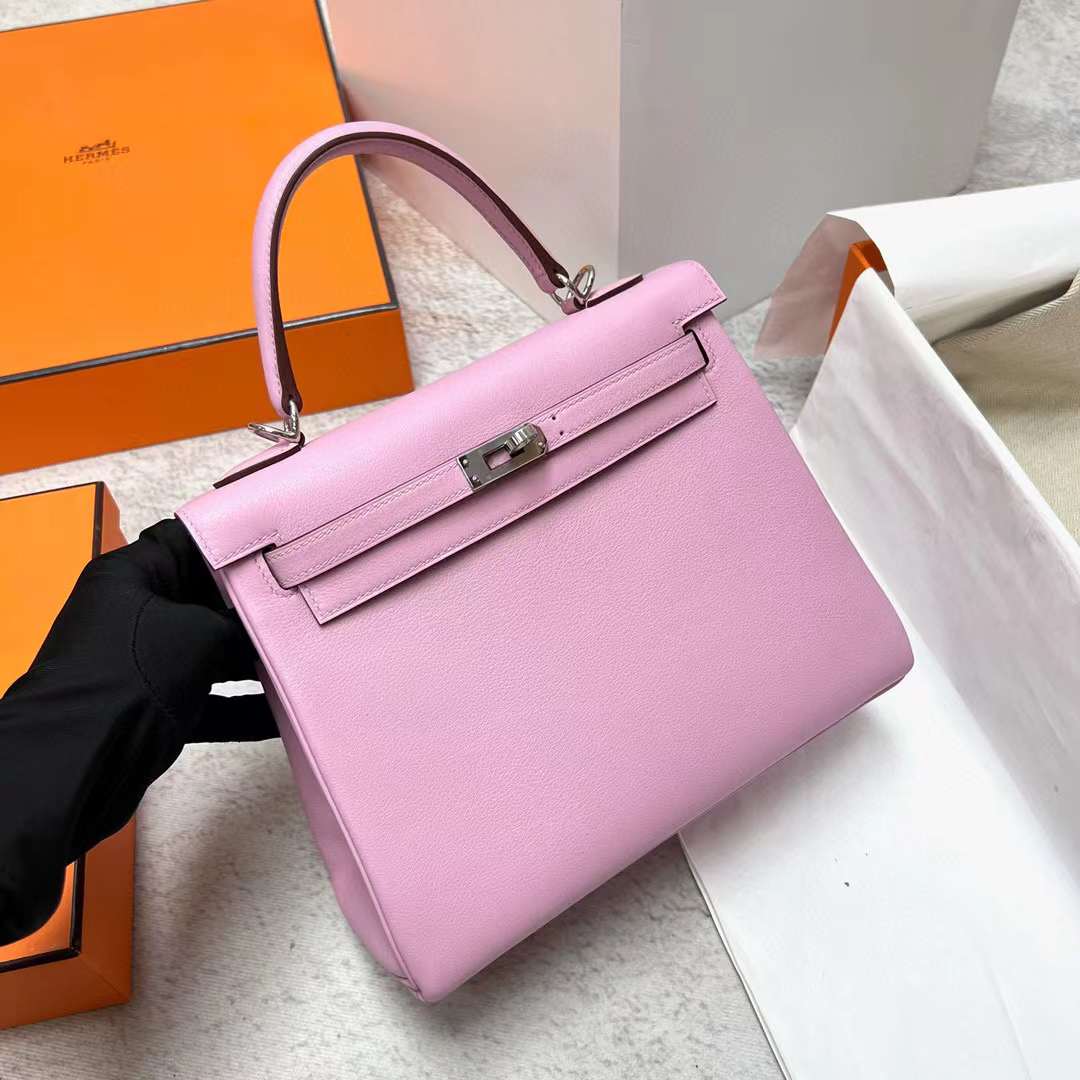 Hermès（爱马仕）Kelly 凯莉包 Swift X9 锦葵紫 银扣 25cm 全手工蜡线缝制 Phw
