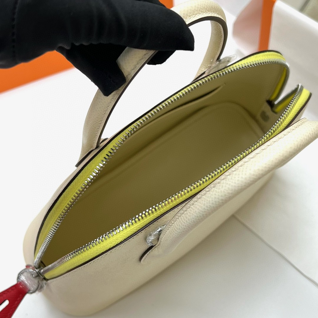Hermès（爱马仕）Bolide 保龄球包 Epsom 掌纹皮 nata 奶油白 三拼 银扣 25cm 顶级手缝