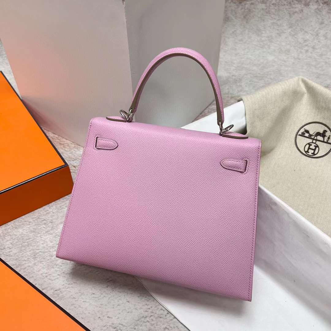 Hermès（爱马仕）Kelly 凯莉包 Epsom 09 梦幻粉紫 银扣 25cm 全手工蜡线缝制 Phw