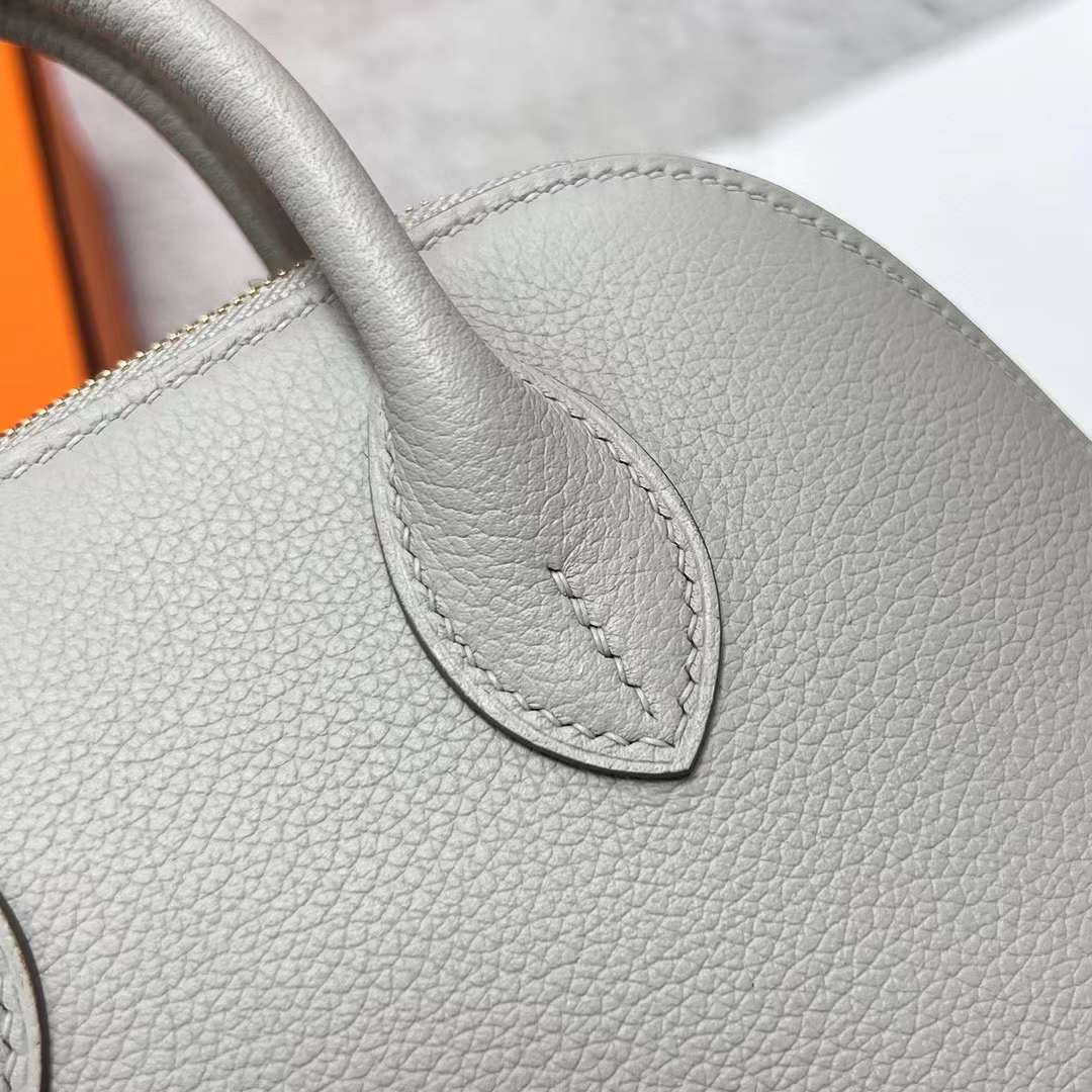 Hermès（爱马仕）Mini Bolide 迷你保龄球包 Evercolor Ck80 珍珠灰 金扣 19cm 全手工蜡线缝制 Ghw