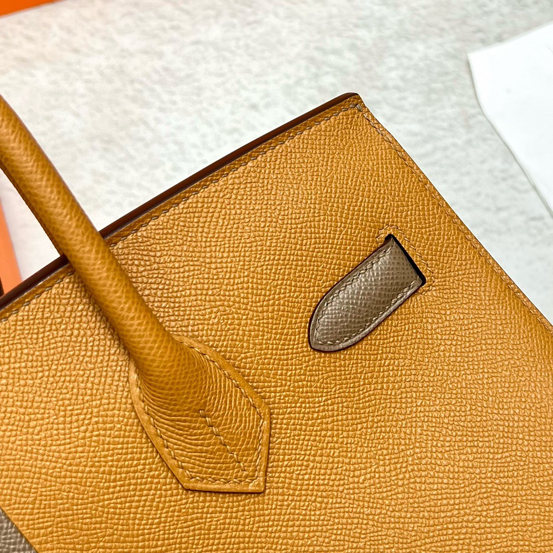 Hermès（爱马仕）Birkin 铂金包 Epsom 原厂掌纹皮 芝麻色 拼 大象灰 银扣 Phw 30cm