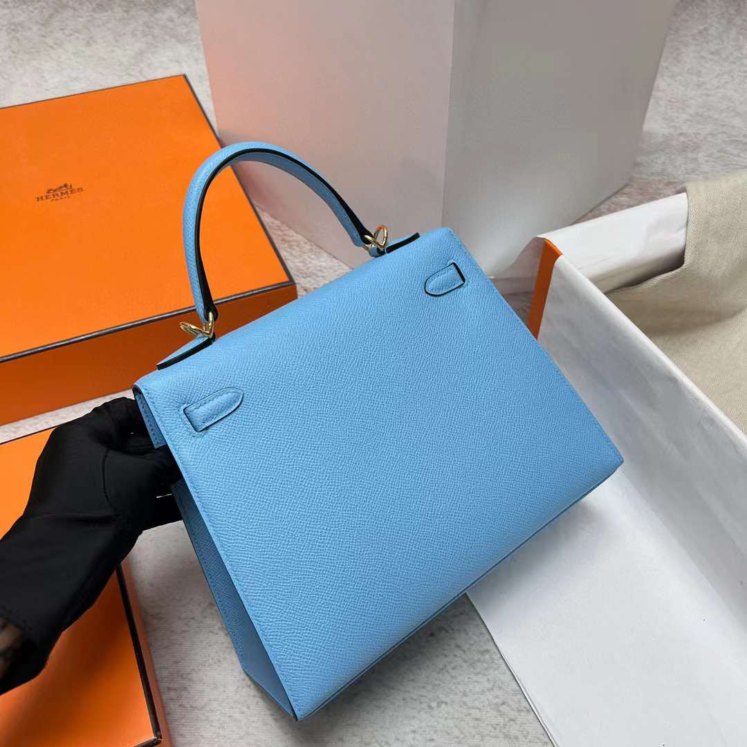 Hermès（爱马仕）Kelly 凯莉包 Epsom 7N 糖果蓝 金扣 25cm 全手工蜡线缝制 Ghw