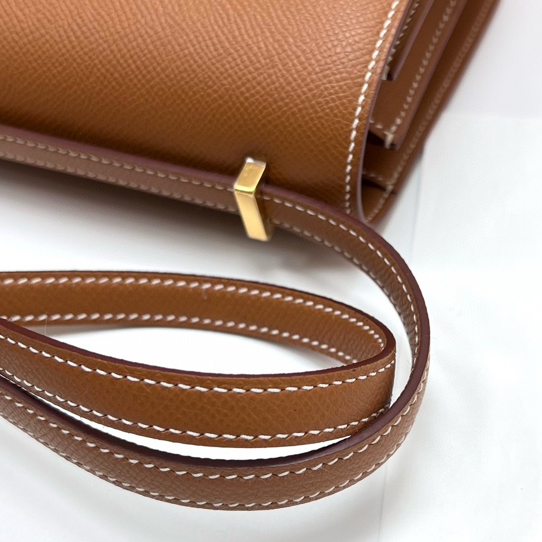 Hermès（爱马仕）Constance 空姐包 Epsom 掌纹皮 ck37 金棕色 Gold 金扣 GHW 18cm 顶级手缝