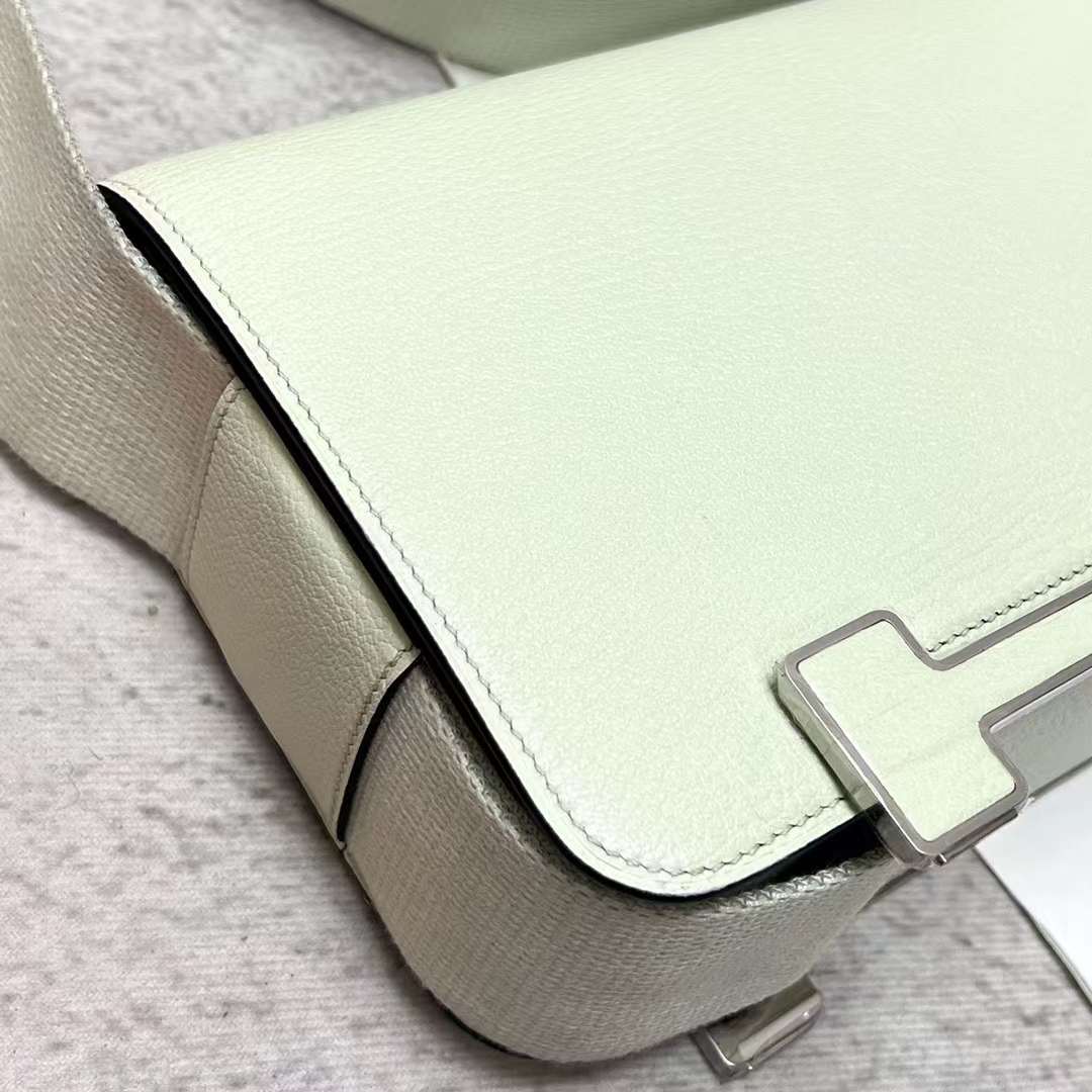 Hermès（爱马仕）Geta 木屐包 Chevre 进口山羊皮 0S 气泡绿 银扣 20cm 全手工蜡线缝制 Phw