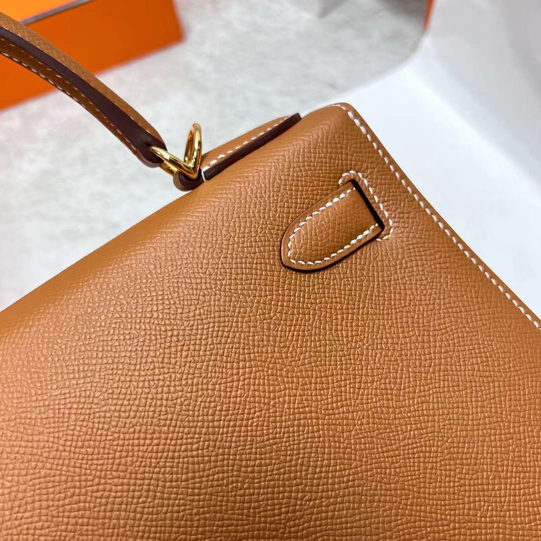 Hermès（爱马仕）Kelly 凯莉包 Epsom Ck37 金棕色 金扣 28cm 全手工蜡线缝制 Ghw