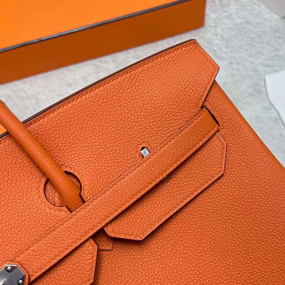Hermès（爱马仕）Birkin 铂金包 Togo Ck93 橙色 内拼 玫瑰紫 银扣 40cm 全手工蜡线缝制 Phw