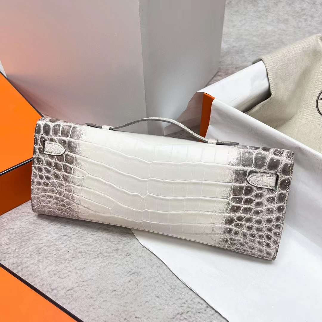 Hermès（爱马仕）Kelly cut 雾面鳄鱼皮 Himalayan 喜马拉雅 31cm 全手工蜡线缝制 Phw