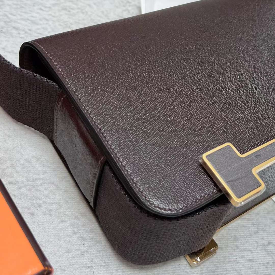Hermès（爱马仕）Geta 木屐包 Chevre 进口山羊皮 0G 马鞍红 金扣 20cm 全手工蜡线缝制 Ghw