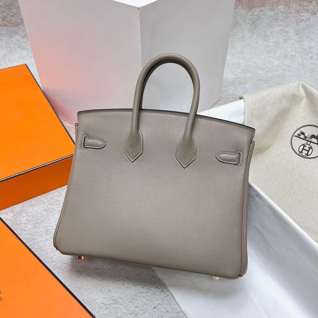 Hermès（爱马仕）Birkin 铂金包 Swift M8 沥青灰 金扣 25cm 全手工蜡线缝制 Ghw