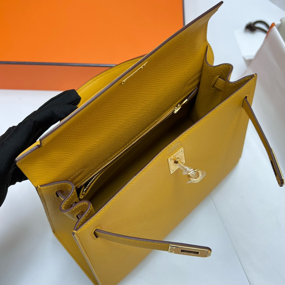 Hermès（爱马仕）Kelly 凯莉包 Epsom 原厂掌纹皮 9D 琥珀黄 Ambre 金扣 GHW 25cm 顶级手缝