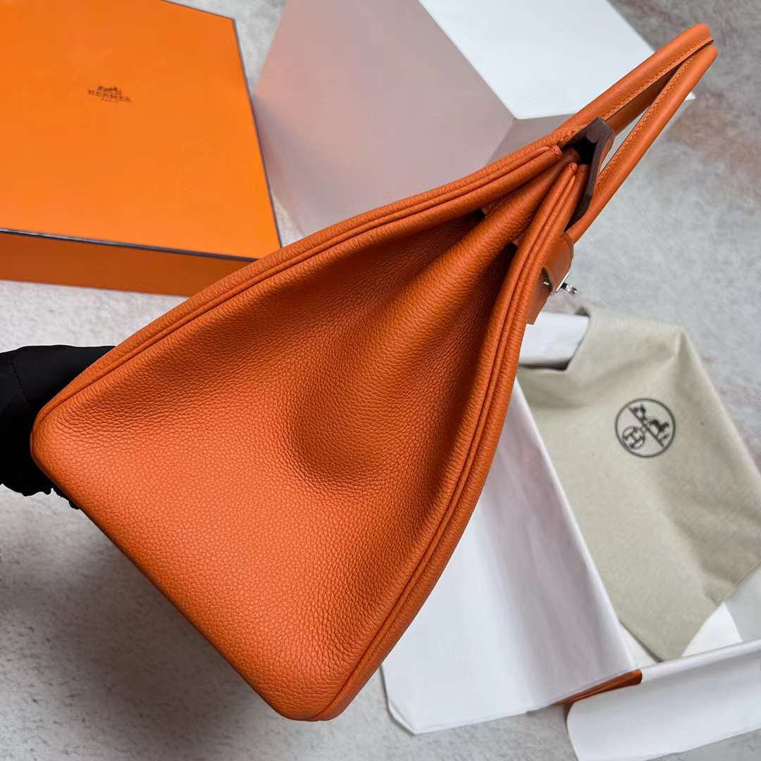 Hermès（爱马仕）Birkin 铂金包 Togo Ck93 橙色 内拼 玫瑰紫 银扣 40cm 全手工蜡线缝制 Phw
