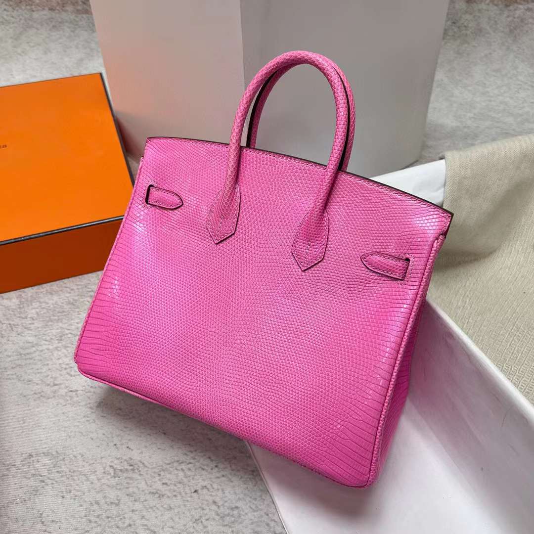Hermès（爱马仕）Birkin 铂金包 Lizard 进口蜥蜴皮 芭比粉 银扣 25cm 全手工蜡线缝制 Phw