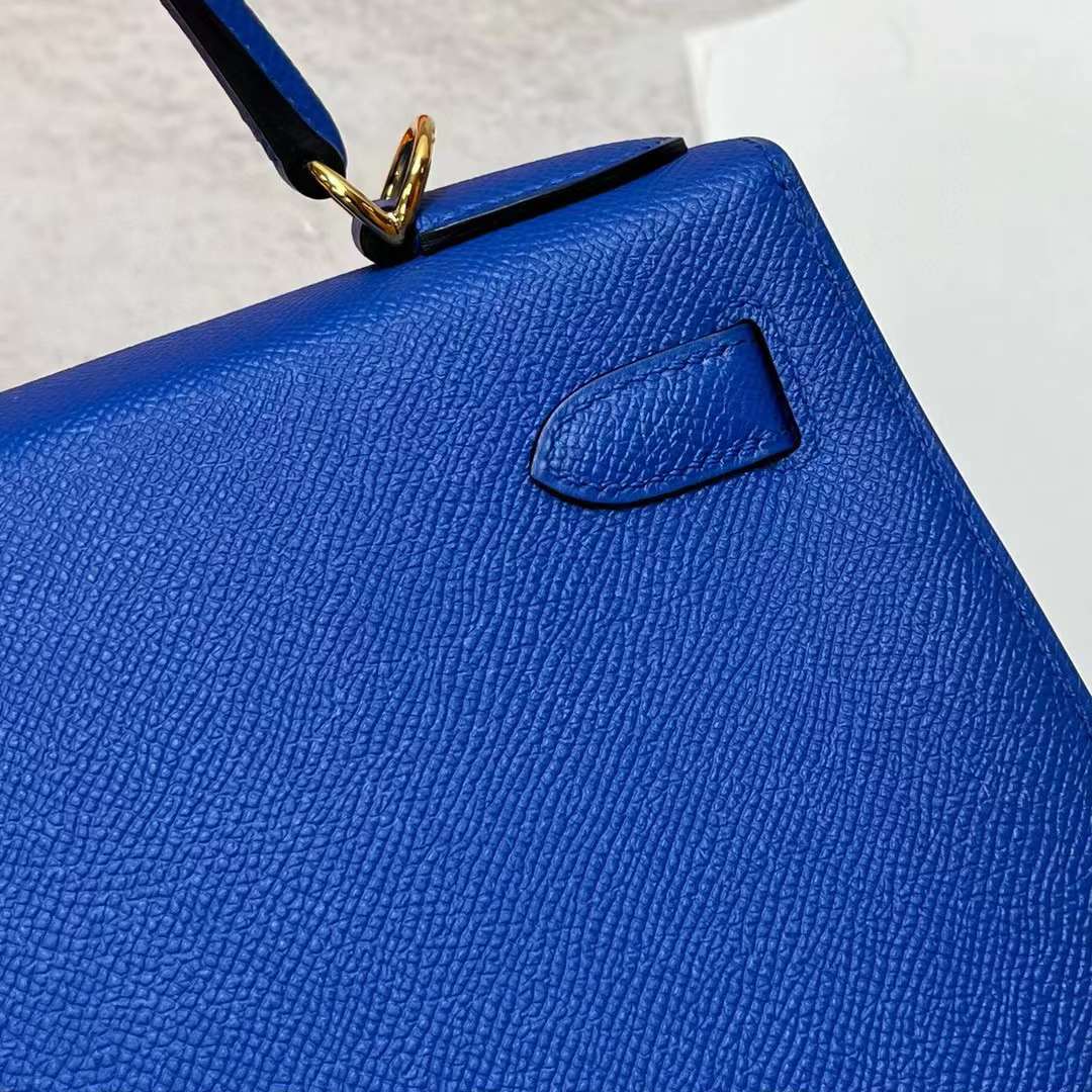 Hermès（爱马仕）Kelly 凯莉包 Epsom O8 法国蓝 金扣 28cm 全手工蜡线缝制 Phw