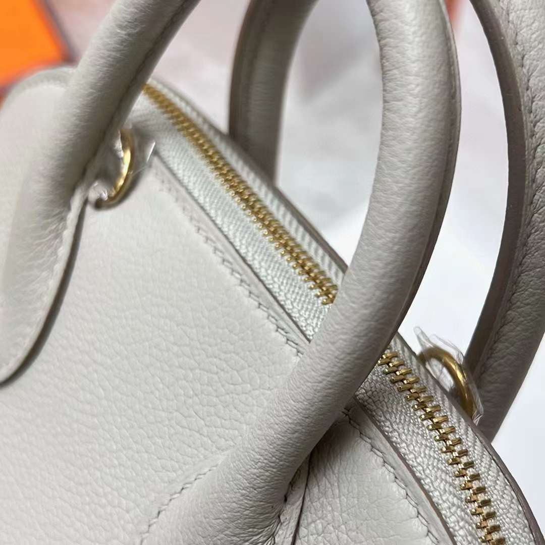 Hermès（爱马仕）Mini Bolide 迷你保龄球包 Evercolor Ck80 珍珠灰 金扣 19cm 全手工蜡线缝制 Ghw
