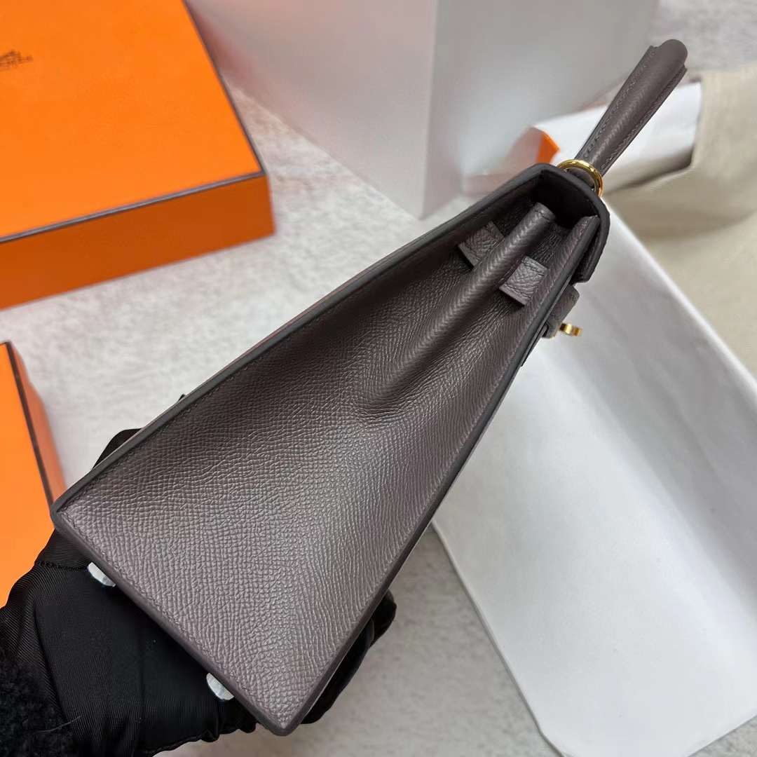 Hermès（爱马仕）Kelly 凯莉包 Epsom 8F 锡器灰 金扣 25cm 全手工蜡线缝制 Ghw